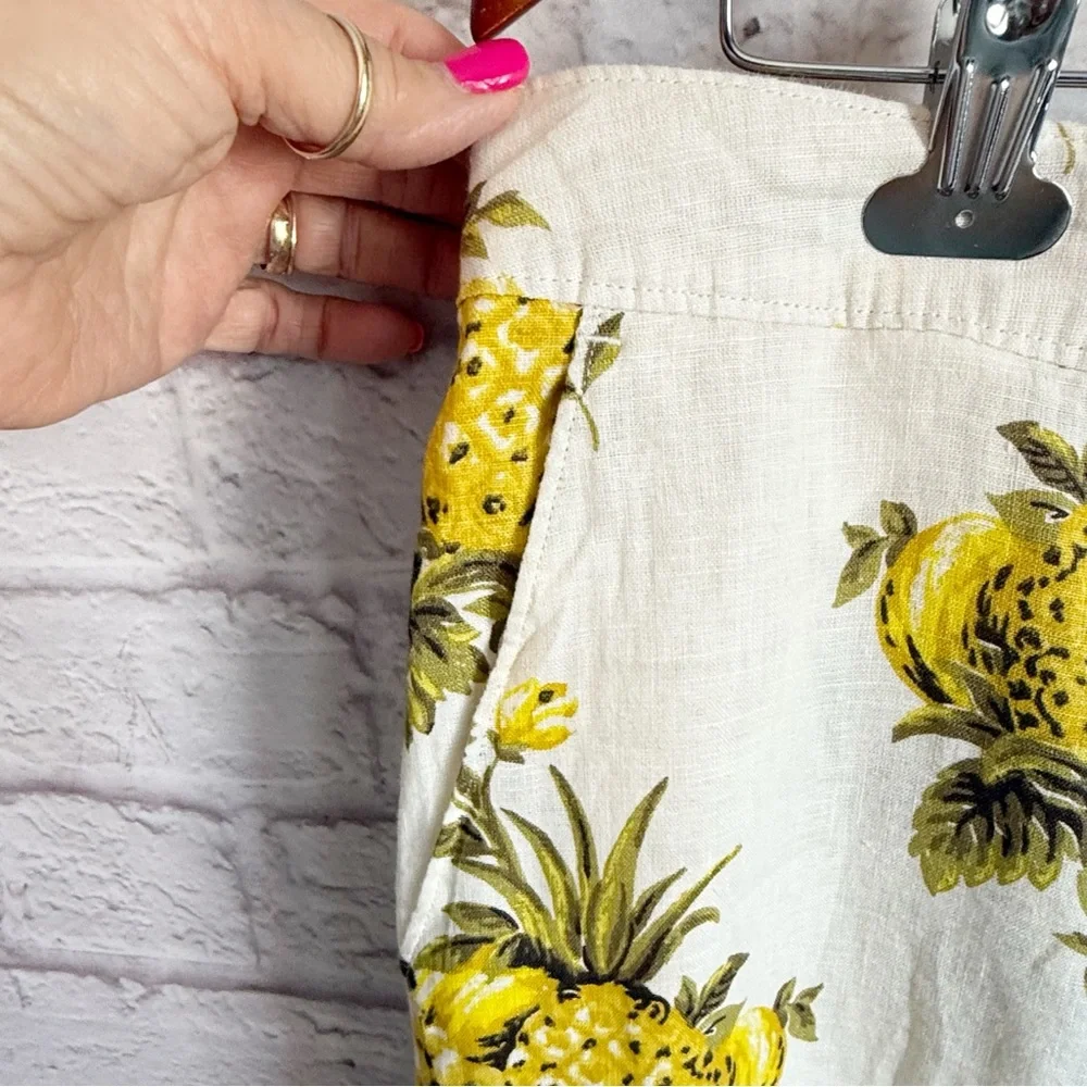 Tahari 100% Linen Wide Leg Elastic Waist Pineapple Floral Pants XL NWOT - Picture 3 of 8